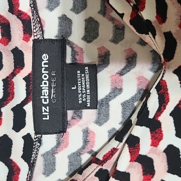 LIZ CLAIBORNE Women's V-Neck Long Sleeve Geometric Print Blouse - Size Large - Picture 3 of 6